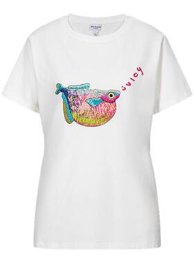【超能小太阳】Juicy Couture橘滋T恤女立体刺绣白色圆领短袖上衣