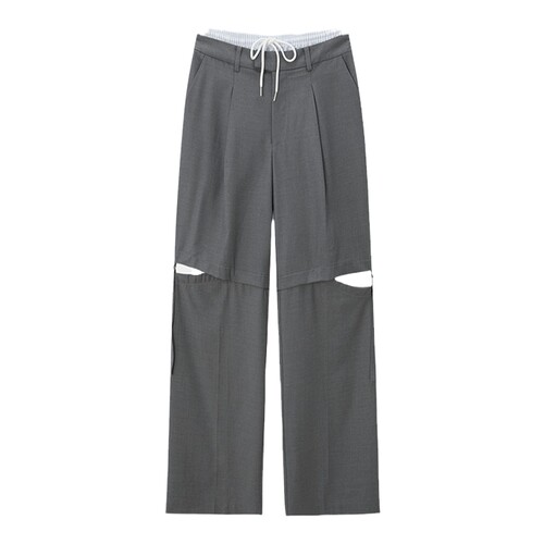 SLY 24春季新品职场海妖风双腰头破洞直筒休闲裤030HAM31-0661