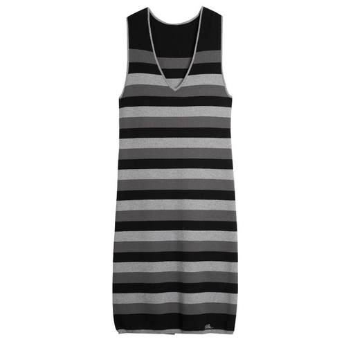 ELLE法式条纹优雅无袖V领连衣裙