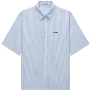 女上衣通勤宽松夏新 衬衫 OCHIRLY欧时力 字母刺绣条纹短袖