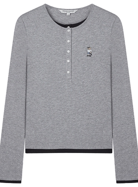 【抑菌】TeenieWeenie小熊女装时尚潮流正肩假两件亨利领长袖T恤