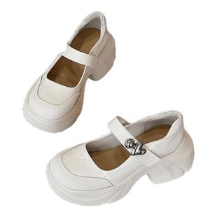 红蜻蜓厚底玛丽珍鞋春季新款女鞋超火松糕黑色单鞋增高学院风皮鞋