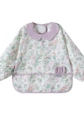 嫚熙宝宝吃饭罩衣儿童宝宝秋款防脏防水围兜反穿衣辅食饭兜幼儿园