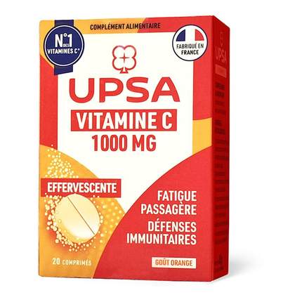 UPSA维生素C泡腾片1000mg法国进口20片补充VC活力每一天成人通用