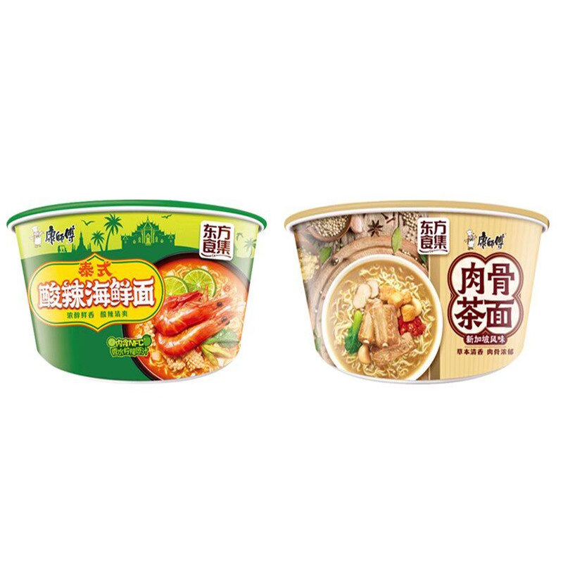 康师傅东方食集泰式酸辣海鲜面日式豆芽味增面肉骨茶面桶装泡面条