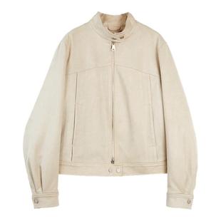 ELLE90白鸭绒立领短款羽绒服女2025冬新款麂皮绒机车通勤夹克外套