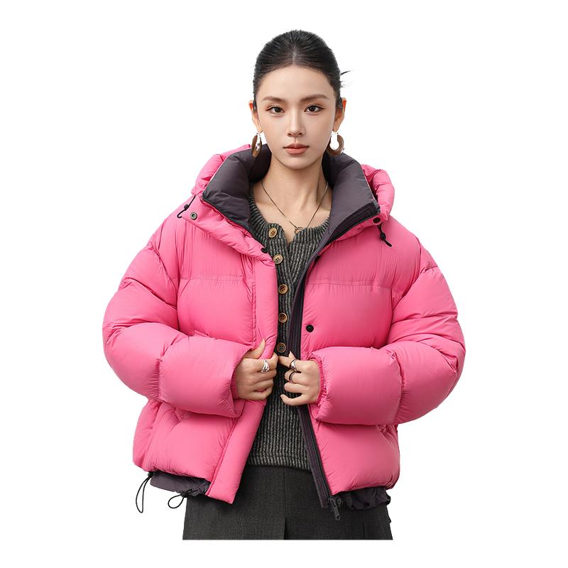 雅鹿连帽高蓬短款泡芙羽绒服女士