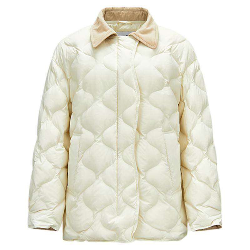 森马羽绒服女冬中长款轻薄肌理宽松2025新款撞色灯芯绒翻领复古