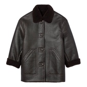 都市游牧复古羊皮革黑色毛领皮衣 女装 季 末7折SANDRO2025秋冬新款