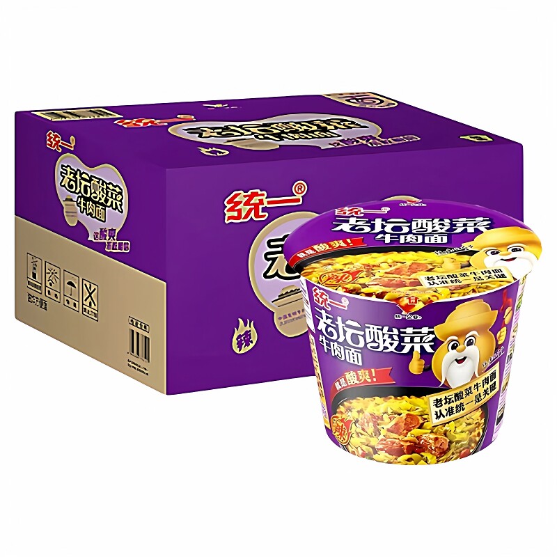 统一老坛酸菜牛肉面120g*12桶装图片