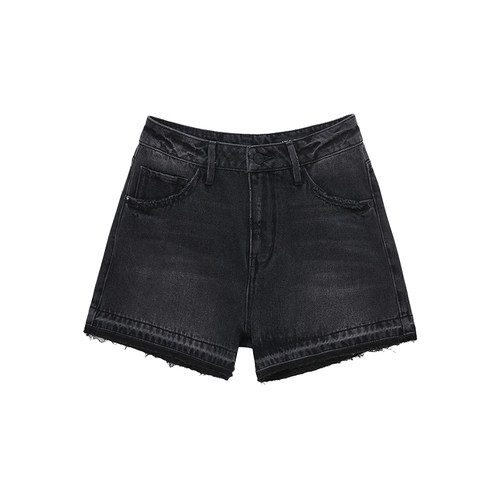 ABLE JEANS夏季新款女士时尚潮流高腰毛边牛仔短裤休闲五分裤