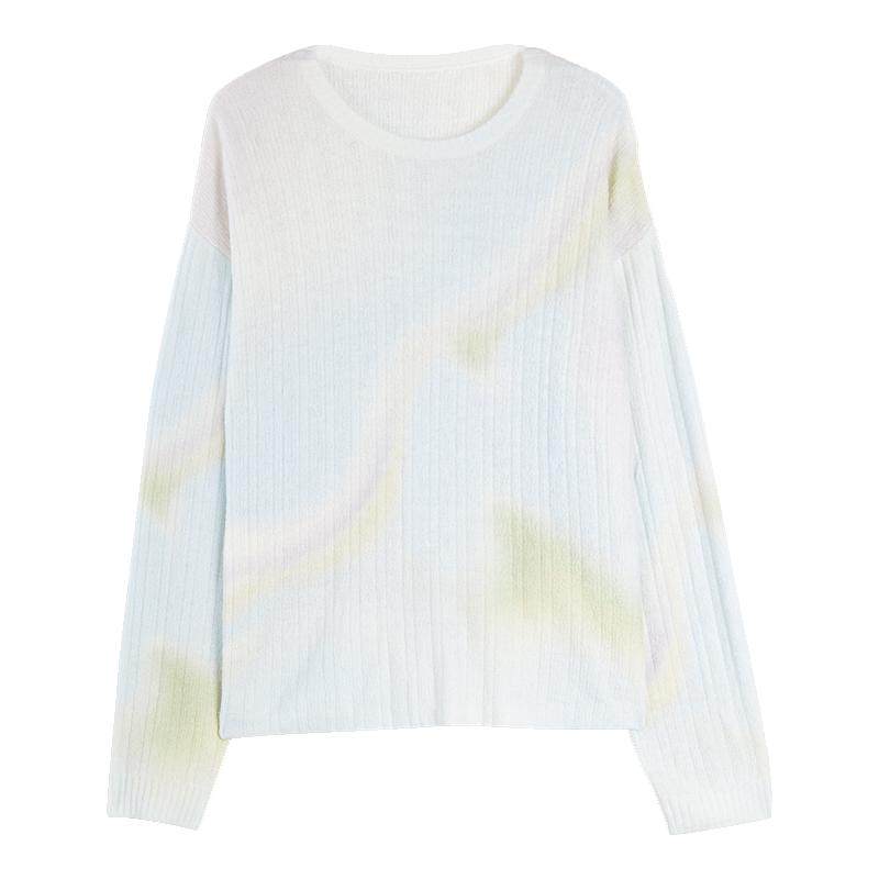 ELLE晕染绵羊毛圆领针织衫女2025秋季新款马海毛慵懒宽松套头