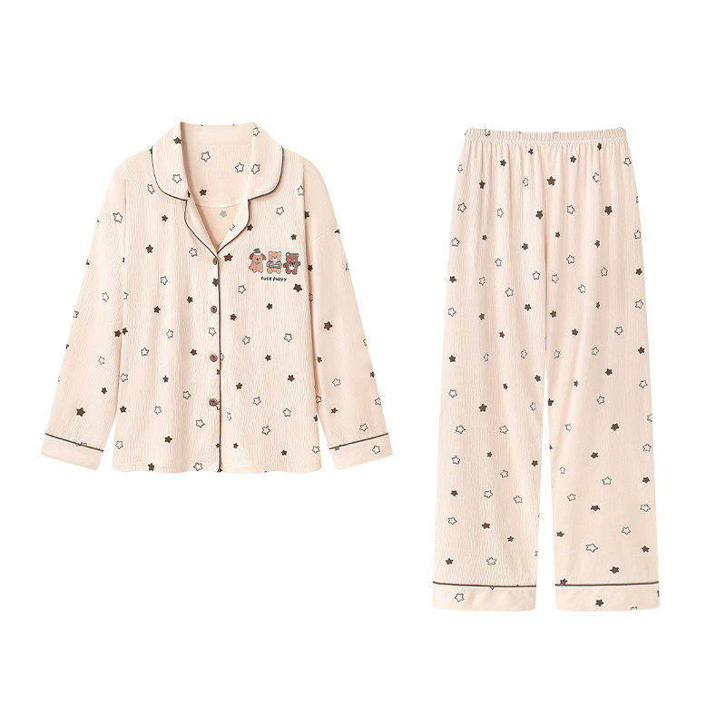 超柔软卡通风睡衣女春秋季可爱型小熊长袖长裤可外穿家居服加大码