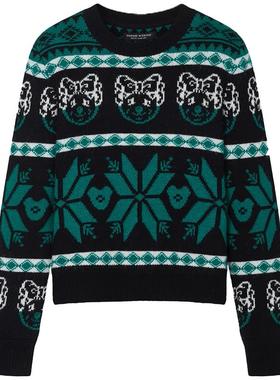 TeenieWeenie小熊奥莱秋季绵羊毛混纺可爱提花黑色毛衣毛针织衫女