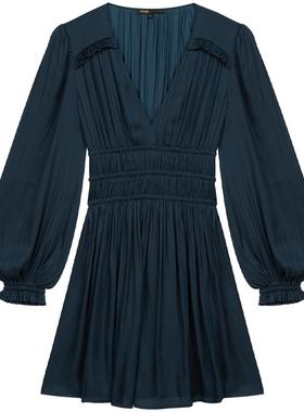 Maje经典款女装法式洋气灯笼袖V领收腰裙连衣裙短裙MFPRO01481