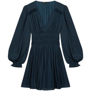 法式 Maje经典 款 女装 V领收腰裙连衣裙短裙MFPRO01481 洋气灯笼袖