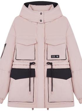 TeenieWeenie小熊奥莱女装连帽羽绒服冬季拼接撞色休闲时尚外套