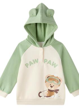 PawinPaw卡通小熊童装25年秋冬新款男女宝宝撞色圆领连帽卫衣柔软