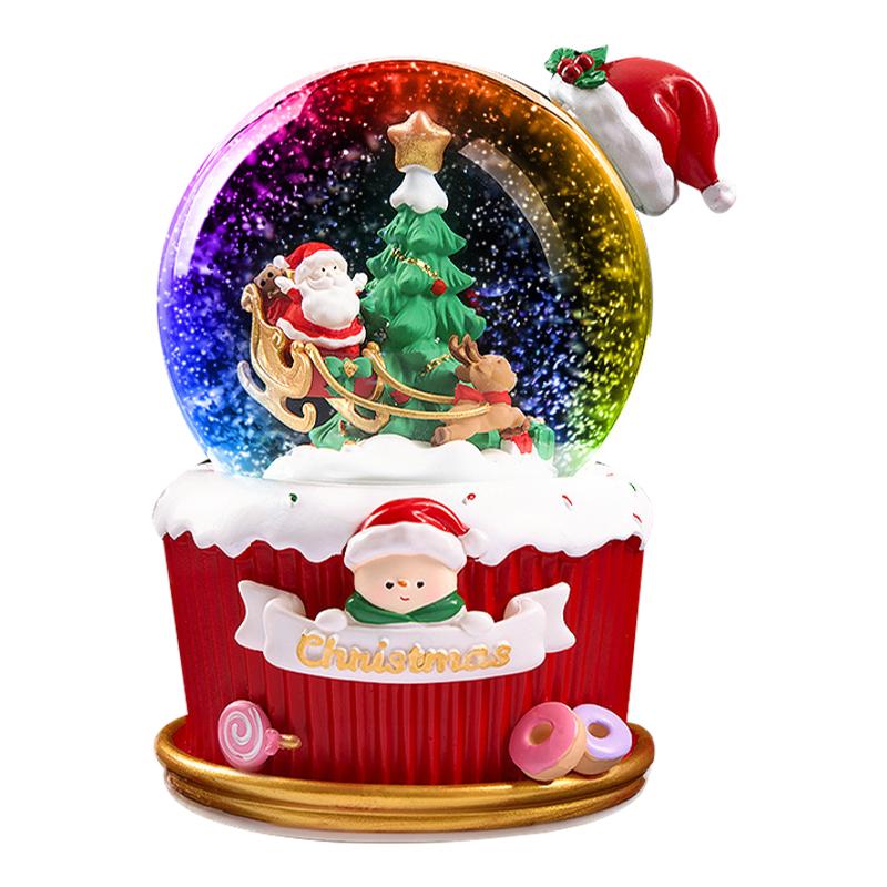 圣诞节装饰品儿童发光音乐盒圣诞老人八音盒3飘雪水晶球女生礼物6