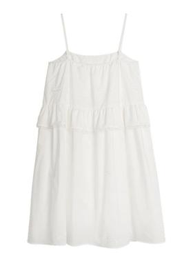 【ESTER HSU】ELLE白色拼接荷叶边吊带连衣裙女2025夏季新款长裙