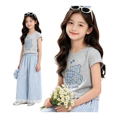 贝贝怡女童纯棉套装2026新款夏季女孩装大童短袖t恤儿童夏装裤子