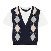 针织衫 季 女装 菱格纹假两件短袖 末7折SANDRO博主同款 2025秋冬新款