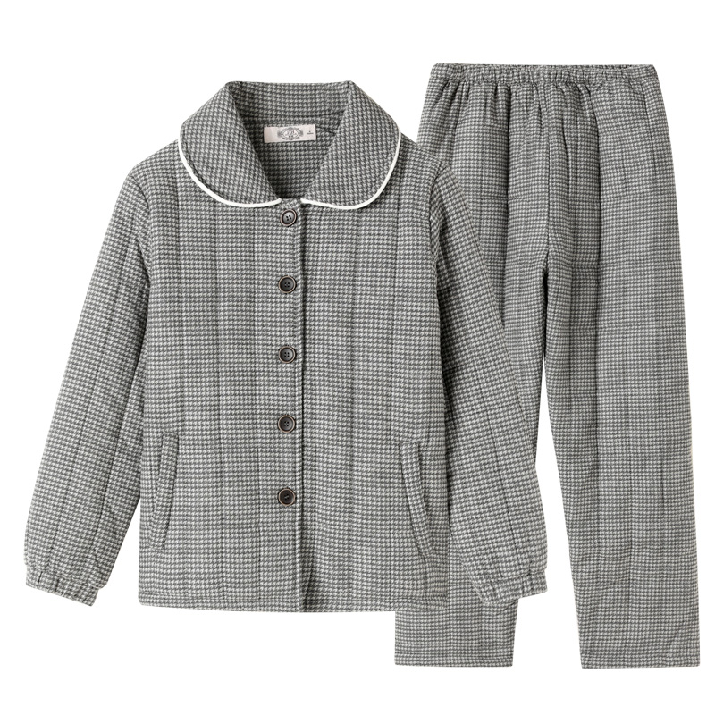 美标冬季三层加厚夹棉套装睡衣女