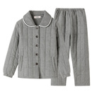 美标秋冬女士三层加厚夹棉全棉睡衣格子可外穿棉袄纯棉家居服套装