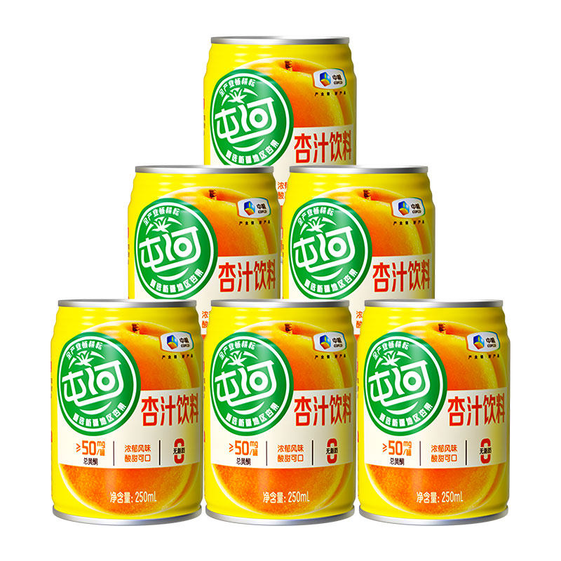 中粮屯河杏汁250ml*6听装夏季果汁饮料小孩健康饮品无添加剂 - 实物图