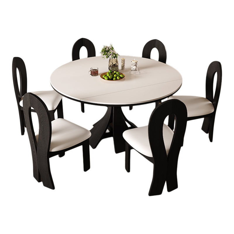 政府补贴蓝色理想实木岩板餐桌椅组合家用小户型可伸缩窈窕圆餐桌,住宅家具,岩板餐桌,淘宝优惠券,粉丝福利购,淘宝优惠卷