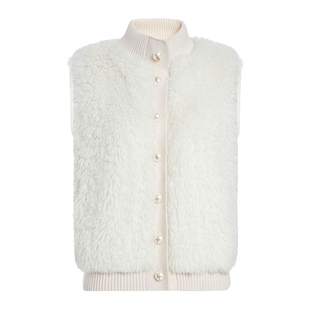 FIVE PLUS外套轻奢小香风立领仿珍珠扣小个子毛外套2025新女冬装