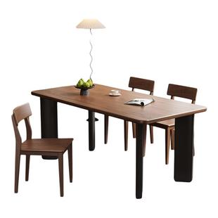 蓝色理想实木餐桌黑胡桃木桌复古轻奢家用长方形饭桌餐厅桌椅组合