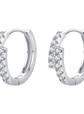 MODIAN摩典莫桑钻S925纯银双排碎钻耳圈女日韩气质ins风通勤耳饰