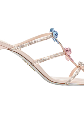 【礼物】RENE CAOVILLA CATERINA系列水钻蝴蝶结女士高跟凉鞋