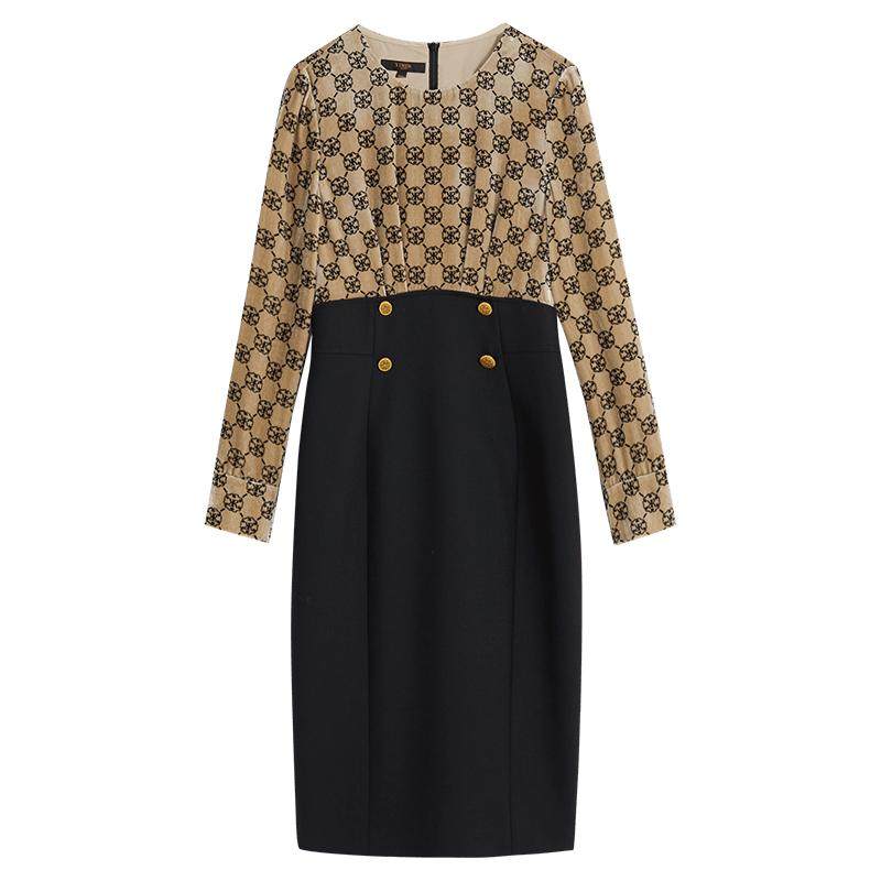 YINER音儿女装冬季法式优雅logo印花羊毛连衣裙,女装/女士精品,连衣裙,淘宝优惠券,粉丝福利购,淘宝优惠卷