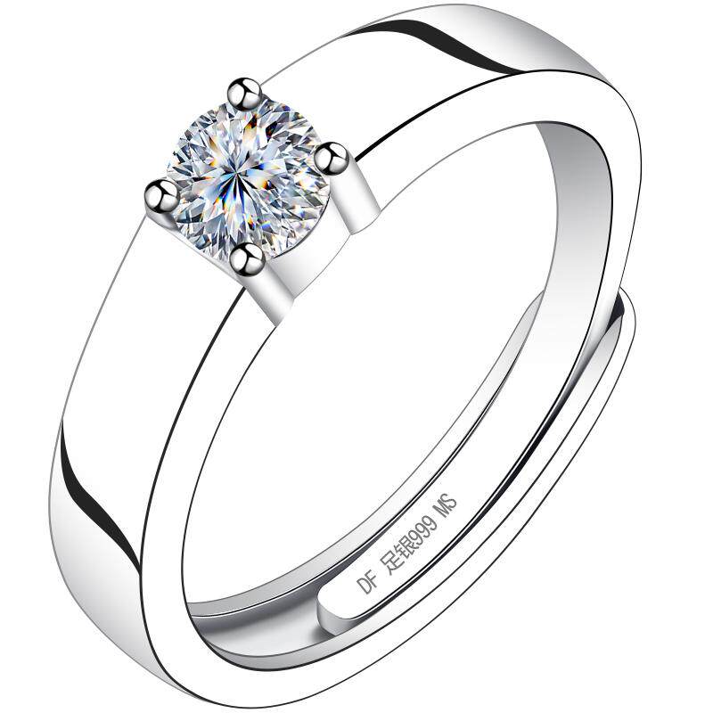 999纯银莫桑钻银戒指男士男求婚结婚婚戒钻戒情侣对戒男戒高级感