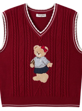 【抗静电】PawinPaw卡通小熊童装25年秋季新款女童V领叠穿马甲