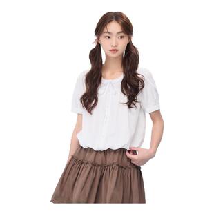 甜美宽松显瘦白色小衫 紫涵蕾丝系带短袖 法式 T恤女2025年夏季 新款