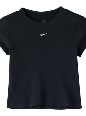 NIKE耐克女子夏季紧身罗纹短袖T恤运动休闲柔软针织衫HV4995-010
