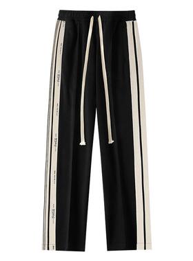 Coca-Cola/可口可乐休闲裤男女秋冬不对称条纹长裤加绒加厚运动裤