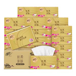 清风纸巾丝柔金装400张24包S码加厚抽纸整箱