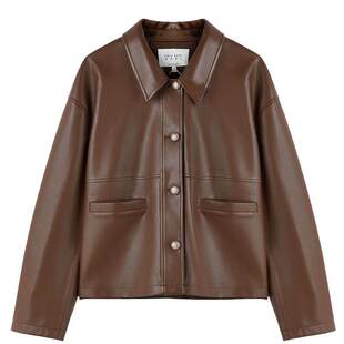 法式 女短款 上衣 新款 秋水伊人摩登复古翻领PU皮夹克外套2026年春季
