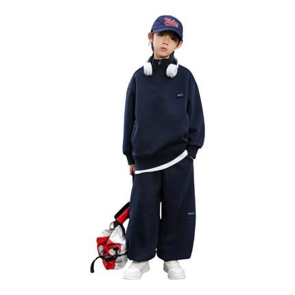 熊猫圆圆儿童运动套装男童半开领加绒卫衣两件套秋冬款2025新款