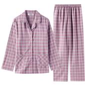 纯棉睡衣女休闲格子磨毛全棉质可外穿家居服套装 美标春秋新款 长袖