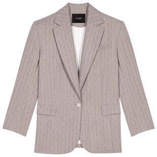 法式 女装 时尚 条纹仿钻装 外套 季 饰翻领西装 末7折Maje2025秋冬款