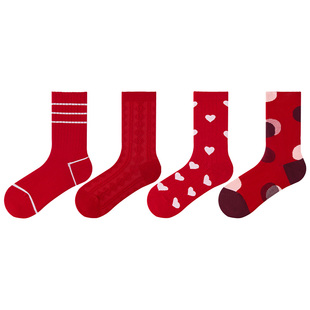 猫人大红色本命年袜子男女款 中筒袜马年2026属马新年秋冬情侣结婚