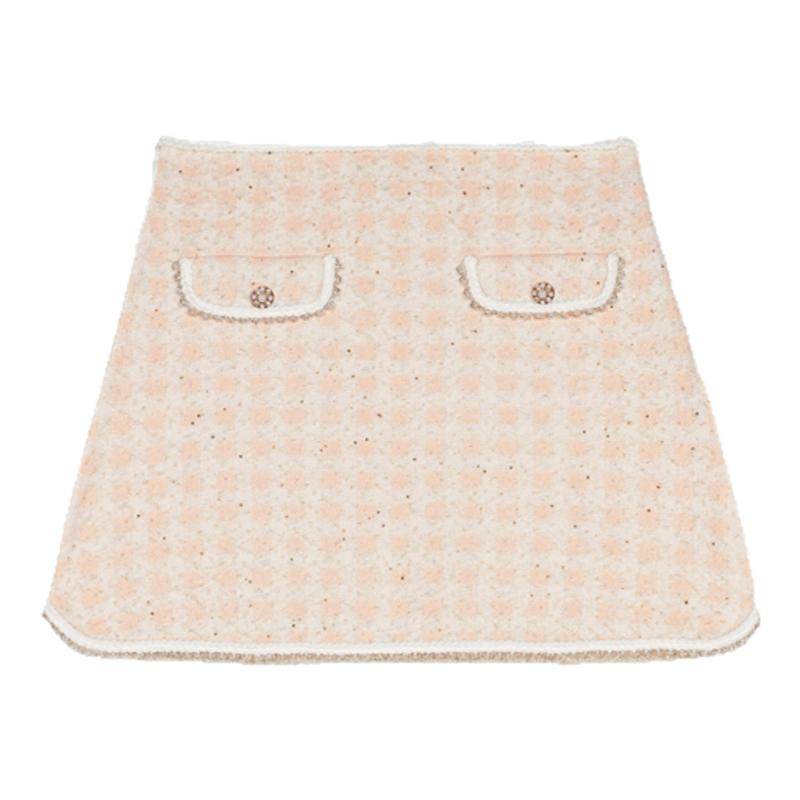 Maje2025春夏女装法式时尚粗花呢仿珍珠装饰撞色格纹短款针织半裙,女装/女士精品,半身裙,淘宝优惠券,粉丝福利购,淘宝优惠卷