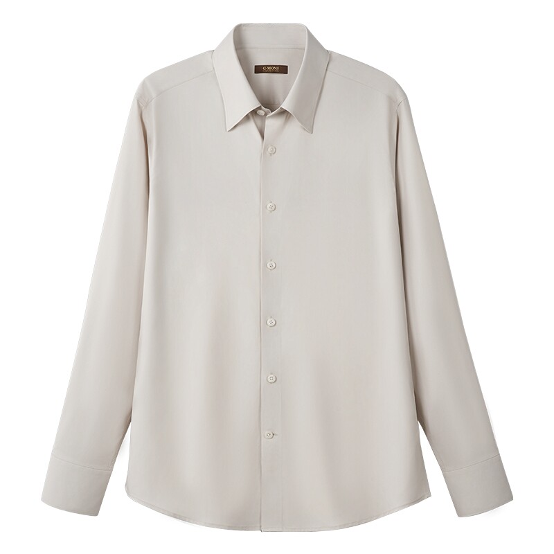 吉约蒙三防免烫衬衣男士长袖杏色商务高级感休闲结婚内搭长袖衬衫