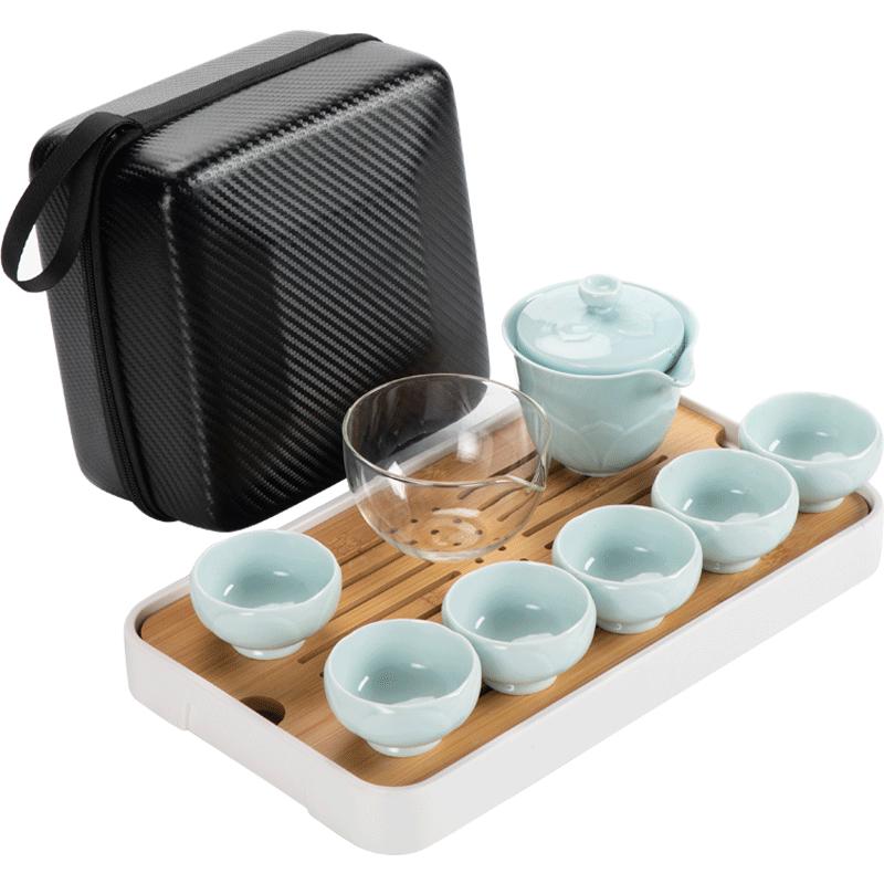 陶瓷旅行茶具套装便携式包一壶四杯莲花快客杯户外随身游功夫茶具