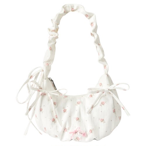 畹町韩系碎花少女风单肩包蝴蝶结蕾丝抽绳双肩包书包大学生上课包